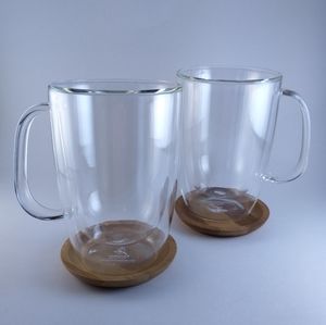 Double Walled Glass coffee mugs, Caribou, set of 2